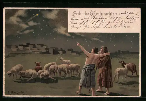 Künstler-AK Alfred Mailick: Schaf-Hirten erblicken den Weihnachtsstern