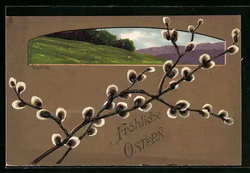 Künstler-AK Alfred Mailick: Weidenkätzchen vor idyllischer Landschaft