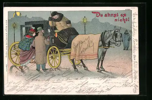 Künstler-AK Erich Kleinhempel, Bruno Bürger & Ottillie Nr. 804: Paar besteigt eine Kutsche