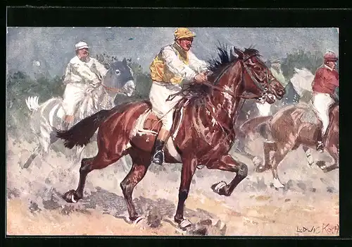 Künstler-AK Ludwig Koch: Reiter bei einem Pferderennen
