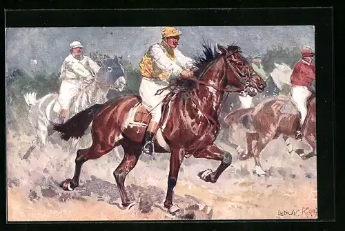 Künstler-AK Ludwig Koch: Szene beim Pferderennen