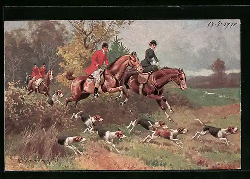 Künstler-AK Robert Kämmerer: Die Fuchsjagd ist im Gange