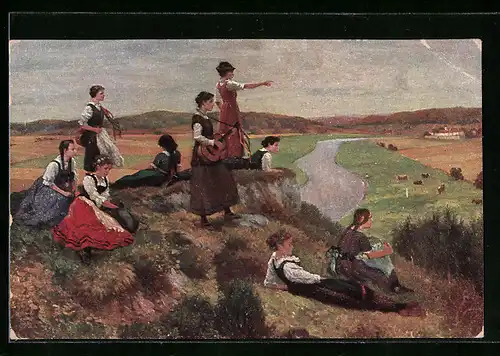 Künstler-AK Robert Kämmerer: Wandervögel bei einer Rast