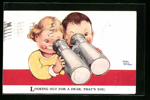 Künstler-AK Mabel Lucie Attwell: Kinder blicken durch ein Fernglas