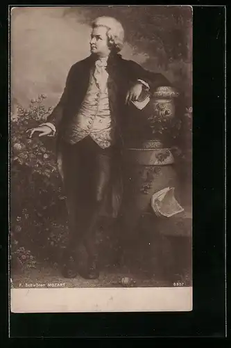 Künstler-AK Mozart in Gedanken versunken in einem Garten