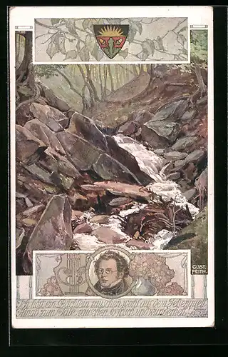 Künstler-AK Komponist Franz Schubert Ich hörte ein Bächlein rauschen...