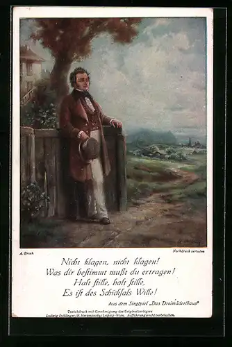 AK Komponist Franz Schubert, Vers aus Das Dreimäderlhaus