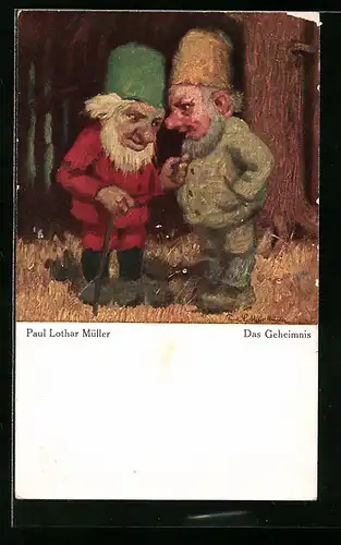 Künstler-AK Paul Lothar Müller: Das Geheimnis, Zwerge im Gespräch