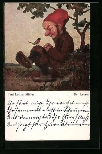 Künstler-AK Paul Lothar Müller: Zwerg mit seinem kleinen Lehrer
