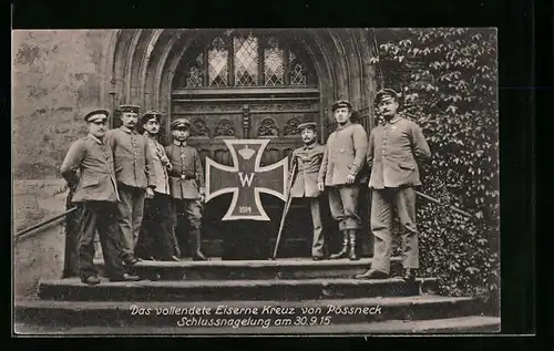 AK Pössneck, Vollendetes Eisernes Kreuz nach der Schlussnagelung am 30.9.1915