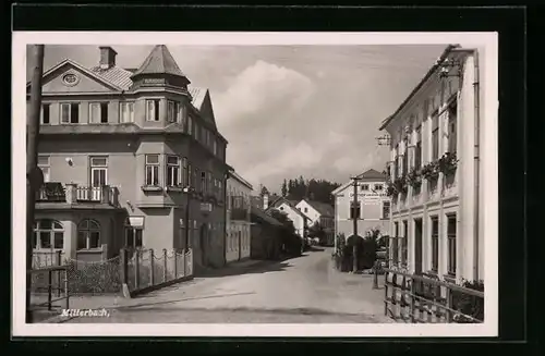 AK Mitterbach, Strassenpartie mit Gasthof zur Österreichischen Grenze