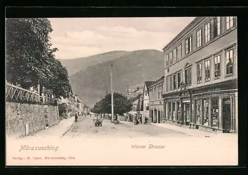 AK Mürzzuschlag, Wiener Strasse mit Geschäften