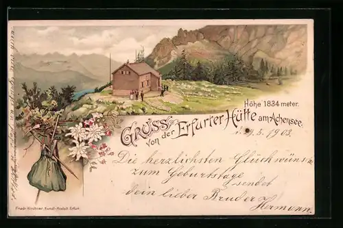 Lithographie Erfurter Hütte am Achensee