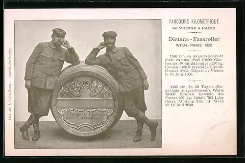 AK Distanz-Fassroller F. Enzmann und J. Trebsche, Strecke Wien-Paris 1900