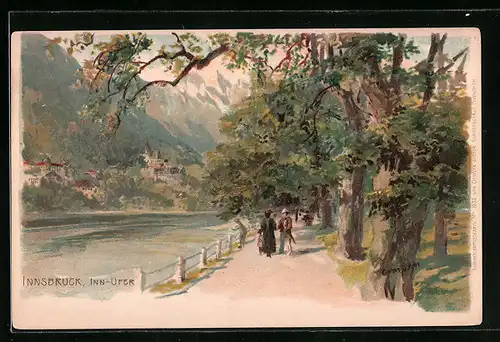 Künstler-AK Edward Theodore Compton: Innsbruck, Spaziergänger am Inn-Ufer
