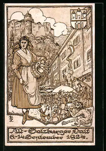 Künstler-AK Salzburg, Volksfest Alt-Salzburger Dult 1924, Trinkender Affe