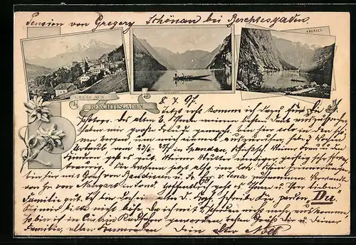AK Berchtesgaden, Ortsansicht und Ruderboote auf dem See