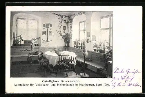 AK Kaufbeuren, Ausstellung für Volkskunst und Heimatkunde 1901, Ostallgäuer Bauernstube