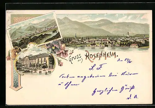 Lithographie Rosenheim, Ortsansicht und Kaiserbad