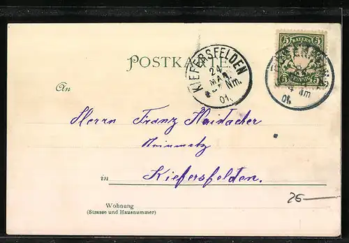 Lithographie Rosenheim, Ortsansicht und Kaiserbad