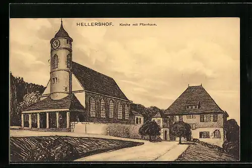 AK Hellershof, Kirche mit Pfarrhaus