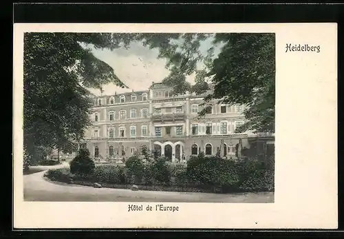 AK Heidelberg, Hotel de l`Europe mit Vorplatz