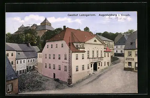 AK Augustusburg i. Erzgeb., Strassenpartie mit Gasthof Lehngericht