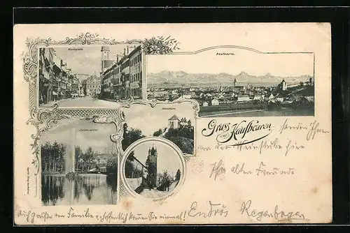 AK Kaufbeuren, Marktplatz, Jordanweiher und Hexenthurm