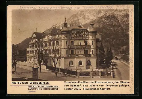 AK Garmisch-Partenkirchen, Hotel Neu-Werdenfels