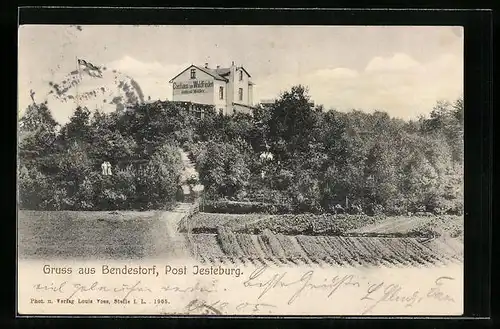 AK Bendestorf, Gasthaus zum Waldfrieden hinter Bäumen