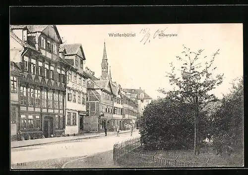 AK Wolfenbüttel, Hotel Kronprinz und Wohnhäuser am Kaiserplatz