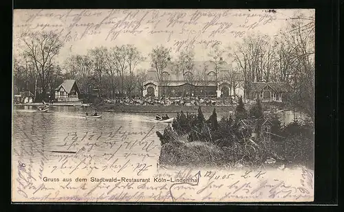 AK Köln-Lindenthal, Ruderboote auf dem See vor dem Stadtwald-Restaurant