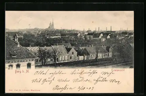 AK Burg b. M., Totalansicht mit Kirche