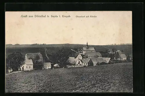 AK Dörnthal b. Sayda, Oberdorf mit Kirche