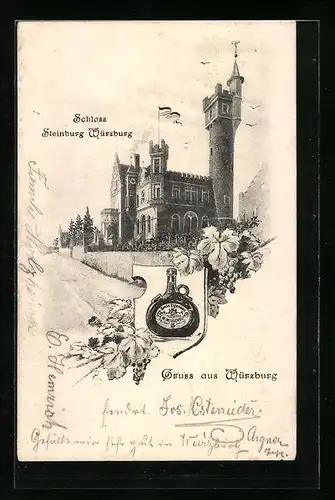 AK Würzburg, Schloss Steinburg Würzburg, Wappen mit Flasche Stein Eigenbau