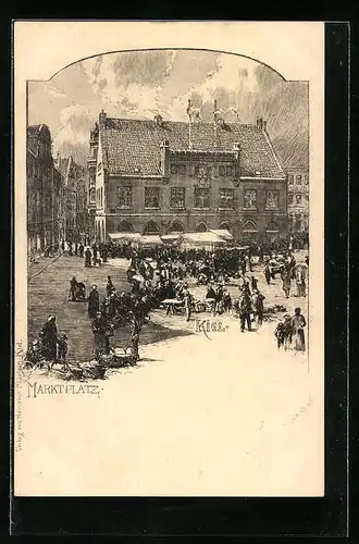 Lithographie Kiel, Marktplatz