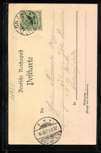 Vorläufer-AK Ploen, 1893, Ortspartie mit Kirche vom Schwanensee