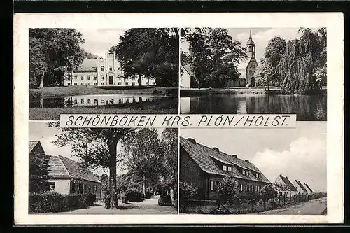 AK Schönböken /Krs. Plön, Schloss, Uferpartie, Ortspartie