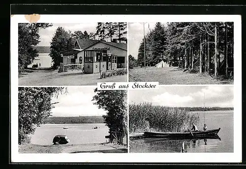 AK Stocksee, Lebensmittelgeschäft, Zeltplatz, Uferpartie mit Boot