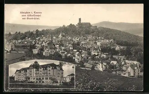 AK Königstein i. Taunus, Grand-Hotel, Teilansicht vom Hilda-Tempel mit Ruine