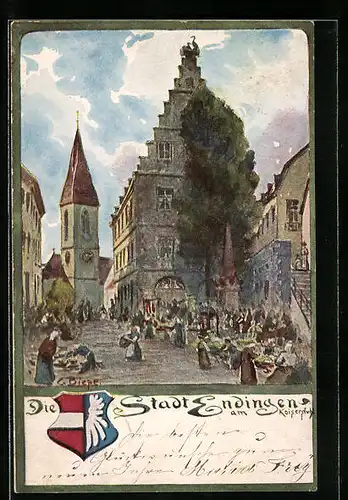Künstler-AK Carl Biese: Endingen am Kaiserstuhl, Markt vor der Kirche