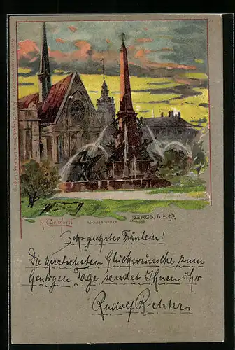 Künstler-AK Raffaele Carloforti: Leipzig, Mendebrunnen