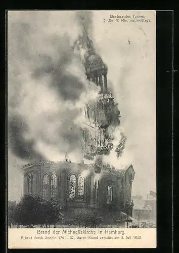 AK Hamburg-Neustadt, Brand der Michaeliskirche 1906