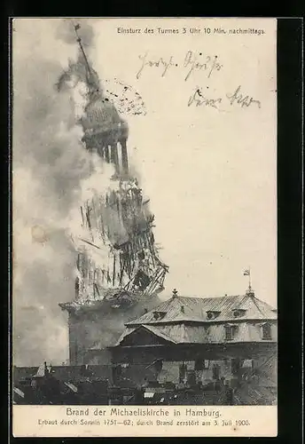 AK Hamburg-Neustadt, Brand der Michaeliskirche 1906