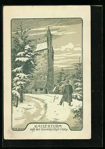 Künstler-AK Neunkircher-Höhe, Spaziergänger vor dem Kaiserturm