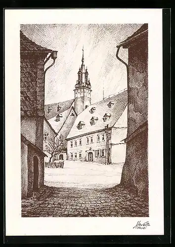 Künstler-AK Schneeberg, St. Wolfgangs-Kirche