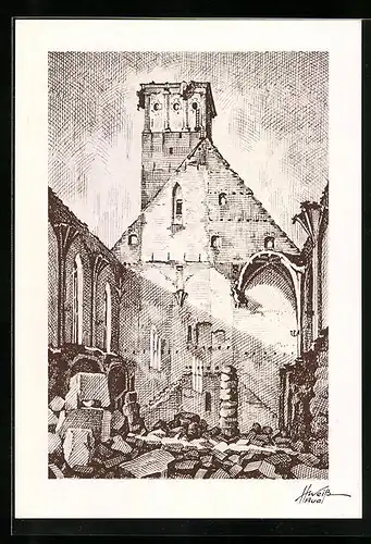 Künstler-AK Schneeberg, Blick auf die St. Wolfgangs-Kirche