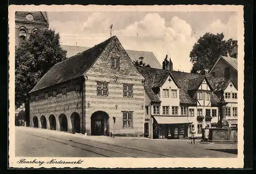 AK Flensburg, Nordermarkt mit Springbrunnen