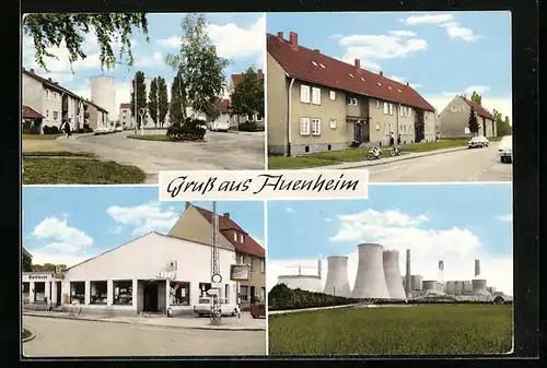 AK Auenheim, Strassenpartie mit Wohnhaus und Kraftwerk