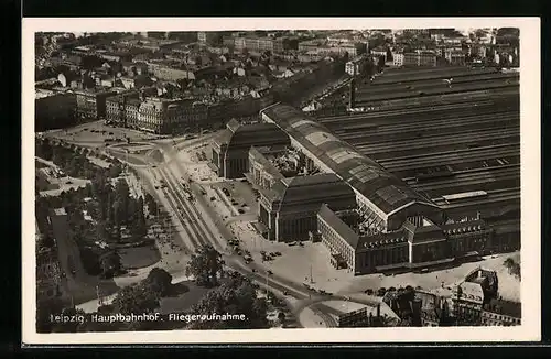 AK Leipzig, Fliegeraufnahme vom Hauptbahnhof